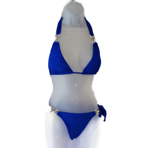 Crystal Diamond Straps Beach Bikini Sz L - Picture 2 of 7